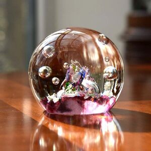 Vintage Caithness Scotland Art Glass Paperweight Purple Floral 3" 1980s